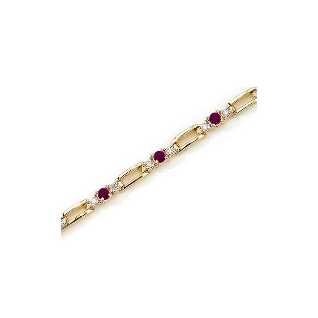 14K Yellow Gold Round Ruby and Diamond Bracelet