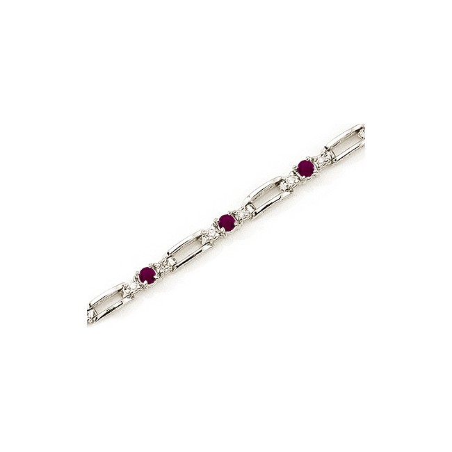 14K White Gold Round Ruby and Diamond Bracelet