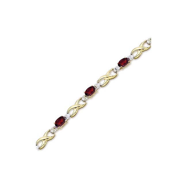 14K Yellow Gold Oval Garnet and Diamond Bracelet