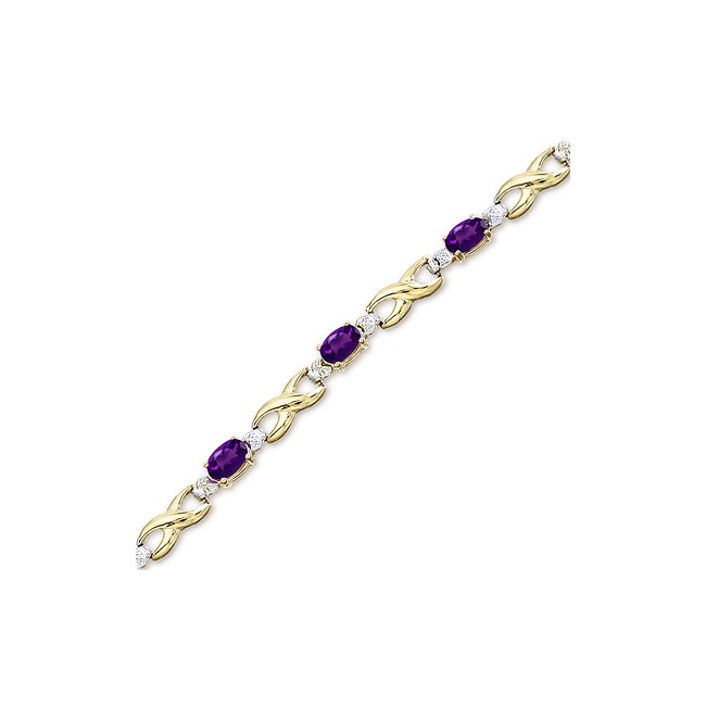 14K Yellow Gold Oval Amethyst and Diamond Bracelet