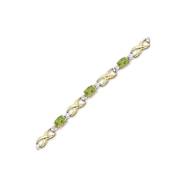 14K Yellow Gold Oval Peridot and Diamond Bracelet