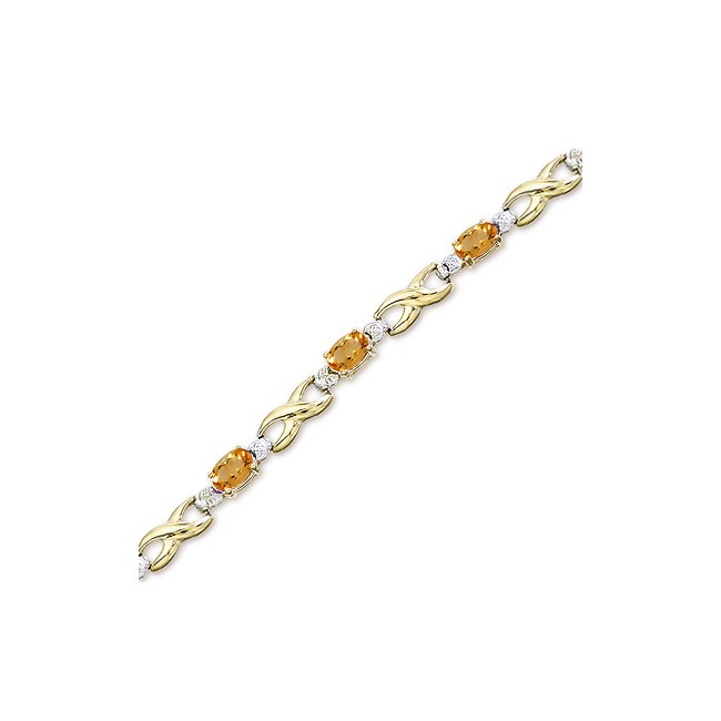 14K Yellow Gold Oval Citrine and Diamond Bracelet