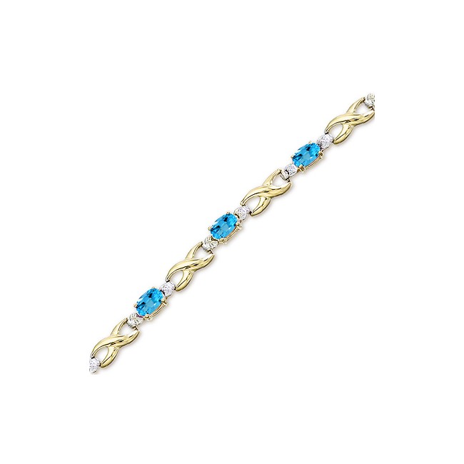 14K Yellow Gold Oval Blue Topaz and Diamond Bracelet