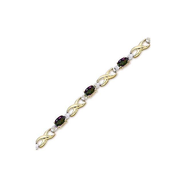 14K Yellow Gold Oval Mystic Topaz and Diamond Bracelet