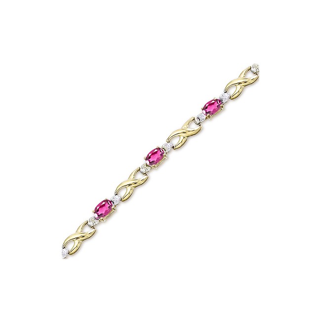 14K Yellow Gold Oval Pink Topaz and Diamond Bracelet