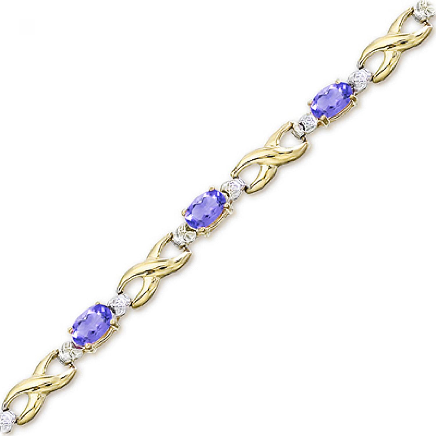 14K Yellow Gold Oval Tanzanite and Diamond Bracelet