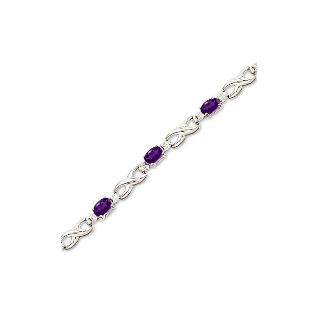 14K White Gold Oval Amethyst and Diamond Bracelet