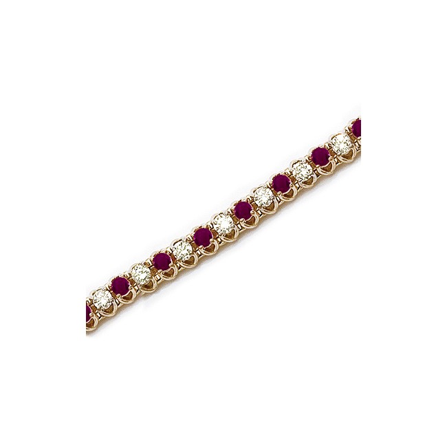 14K Yellow Gold Round Ruby and Diamond Bracelet