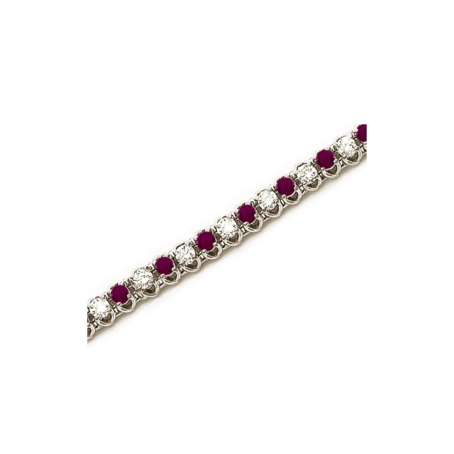 14K White Gold Round Ruby and Diamond Bracelet