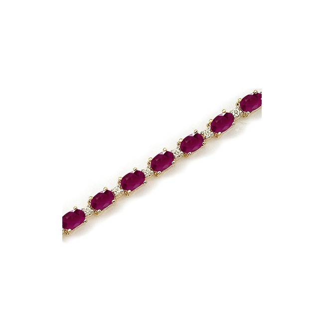 14K Yellow Gold Oval Ruby and Diamond Bracelet