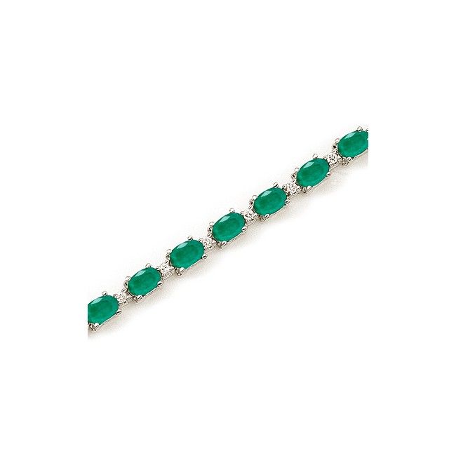 14K White Gold Oval Emerald and Diamond Bracelet