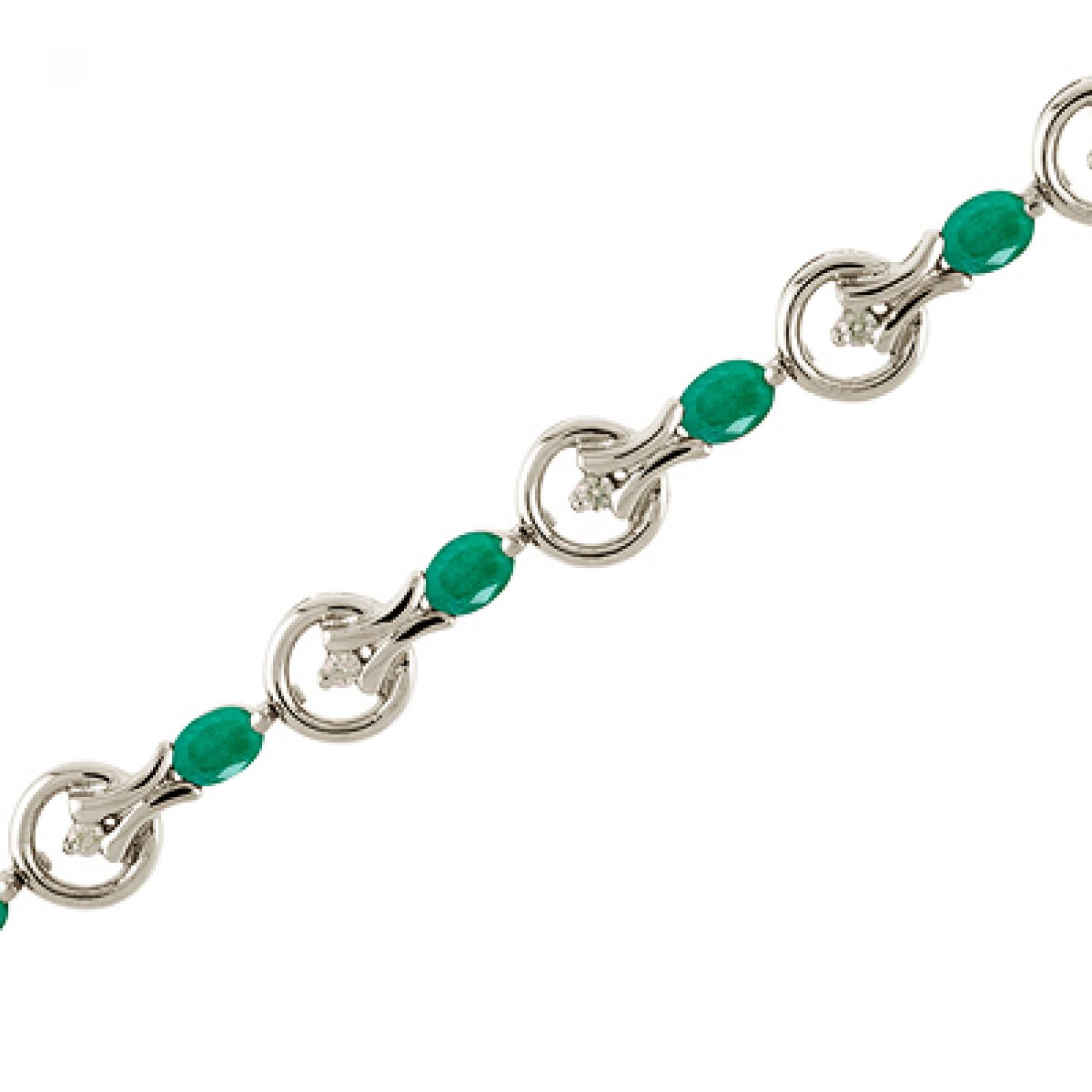 14K White Gold Oval Emerald and Diamond Bracelet