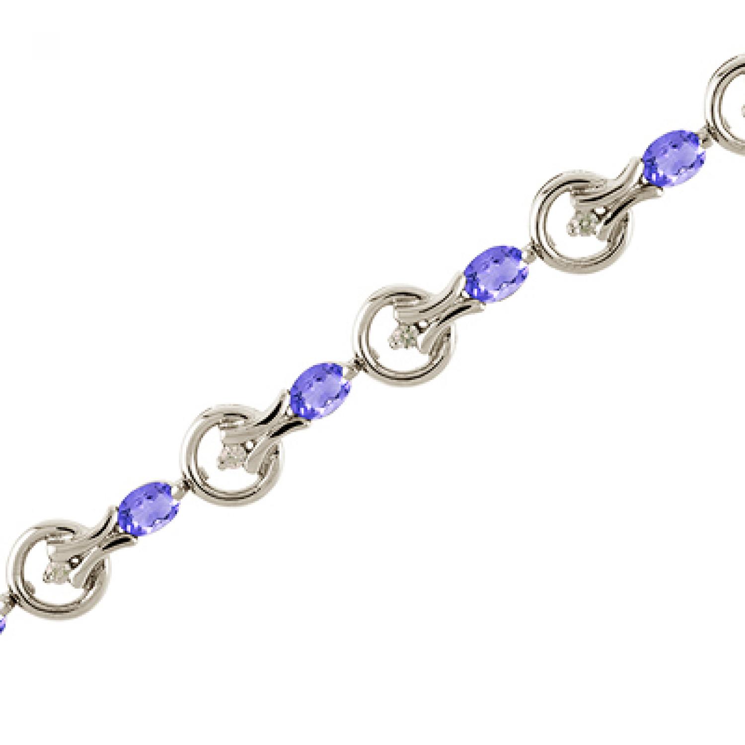 14K White Gold Oval Tanzanite and Diamond Bracelet
