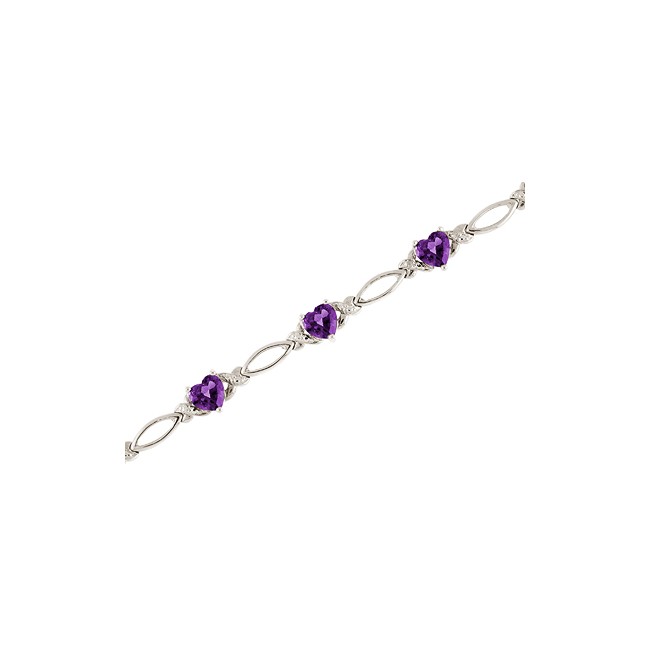 14K White Gold Heart Amethyst and Diamond Bracelet