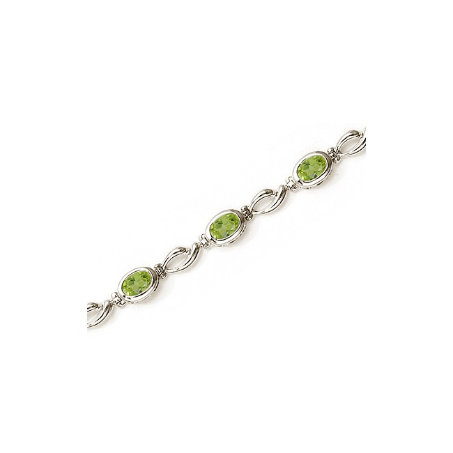 14K White Gold Oval Peridot Bracelet