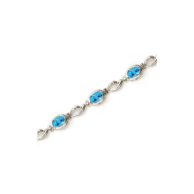 14K White Gold Oval Blue Topaz Bracelet