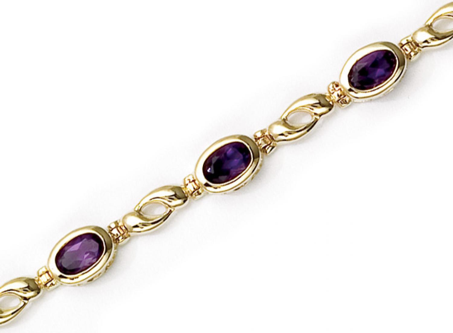 14K Yellow Gold Oval Amethyst Bracelet