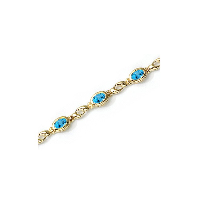 14K Yellow Gold Oval Blue Topaz Bracelet