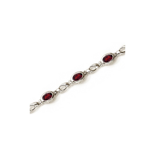 14K White Gold Oval Garnet Bracelet