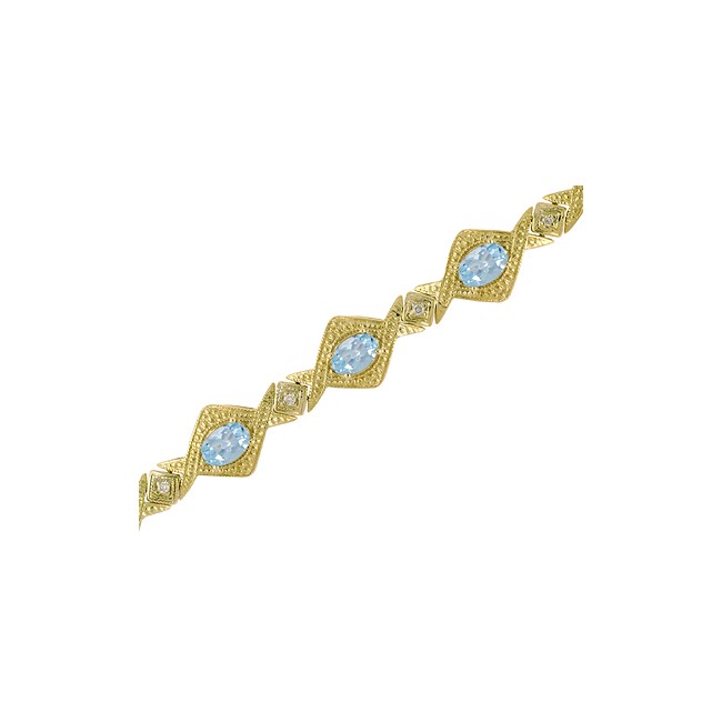 14K Yellow Gold Oval Aquamarine and Diamond Bracelet