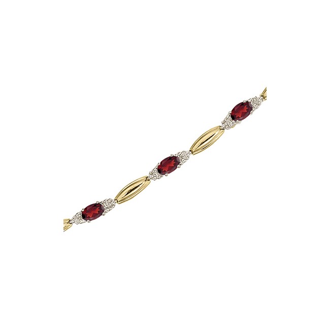 14K Yellow Gold Oval Garnet and Diamond Bracelet