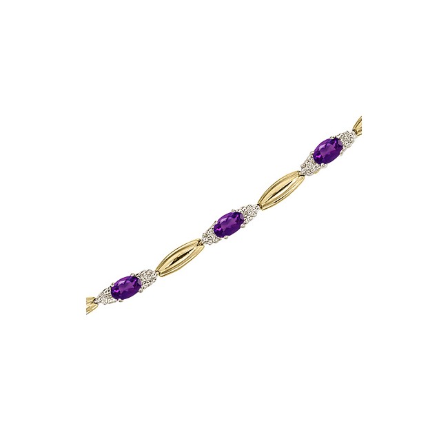 14K Yellow Gold Oval Amethyst and Diamond Bracelet