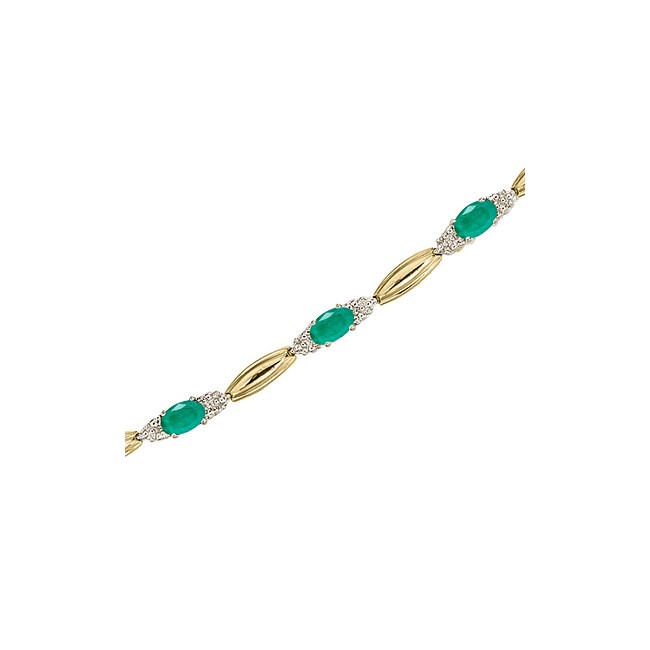 14K Yellow Gold Oval Emerald and Diamond Bracelet