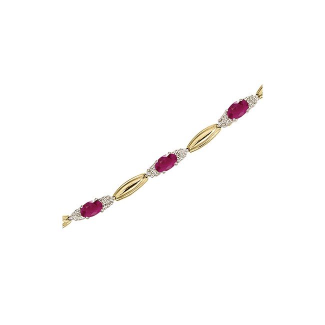 14K Yellow Gold Oval Ruby and Diamond Bracelet