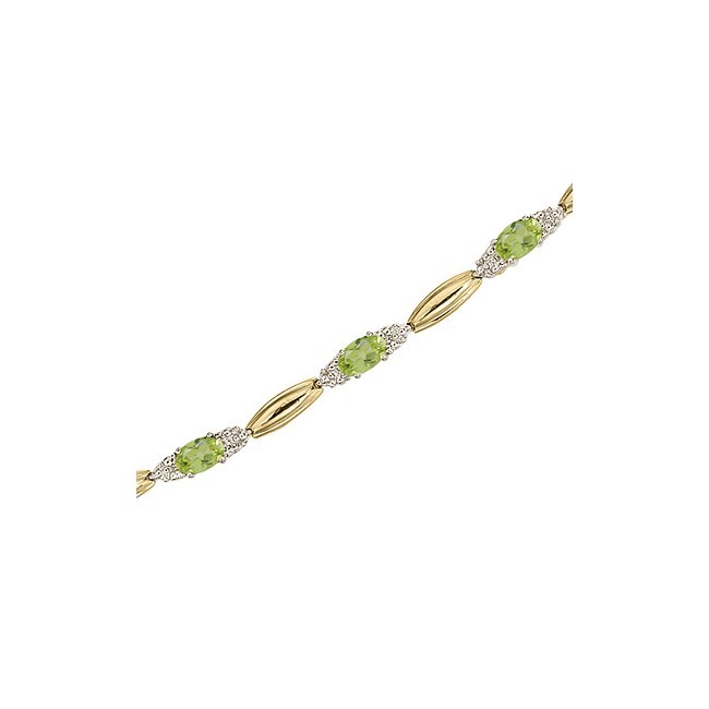 14K Yellow Gold Oval Peridot and Diamond Bracelet