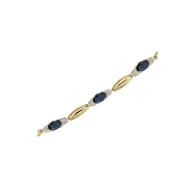 14K Yellow Gold Oval Sapphire and Diamond Bracelet