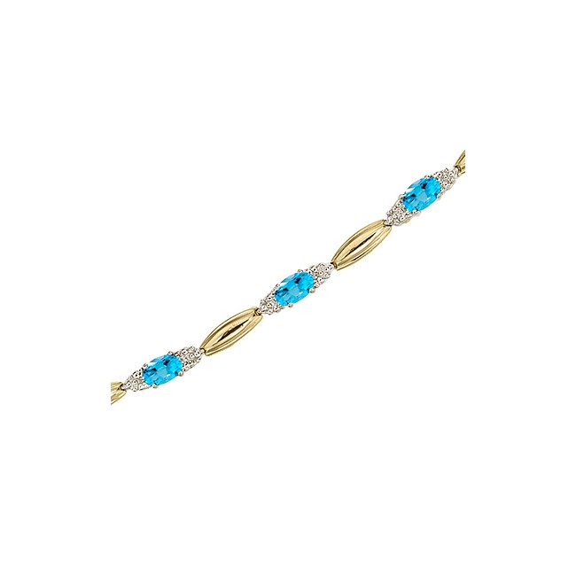 14K Yellow Gold Oval Blue Topaz and Diamond Bracelet