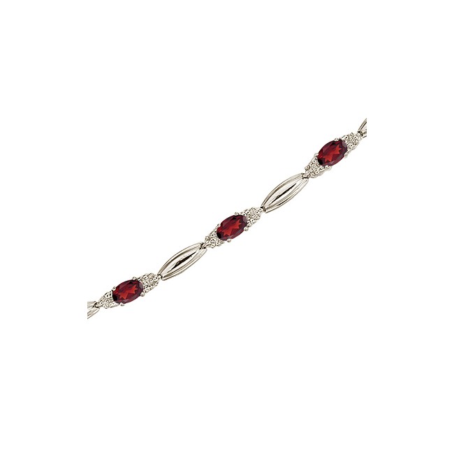 14K White Gold Oval Garnet and Diamond Bracelet