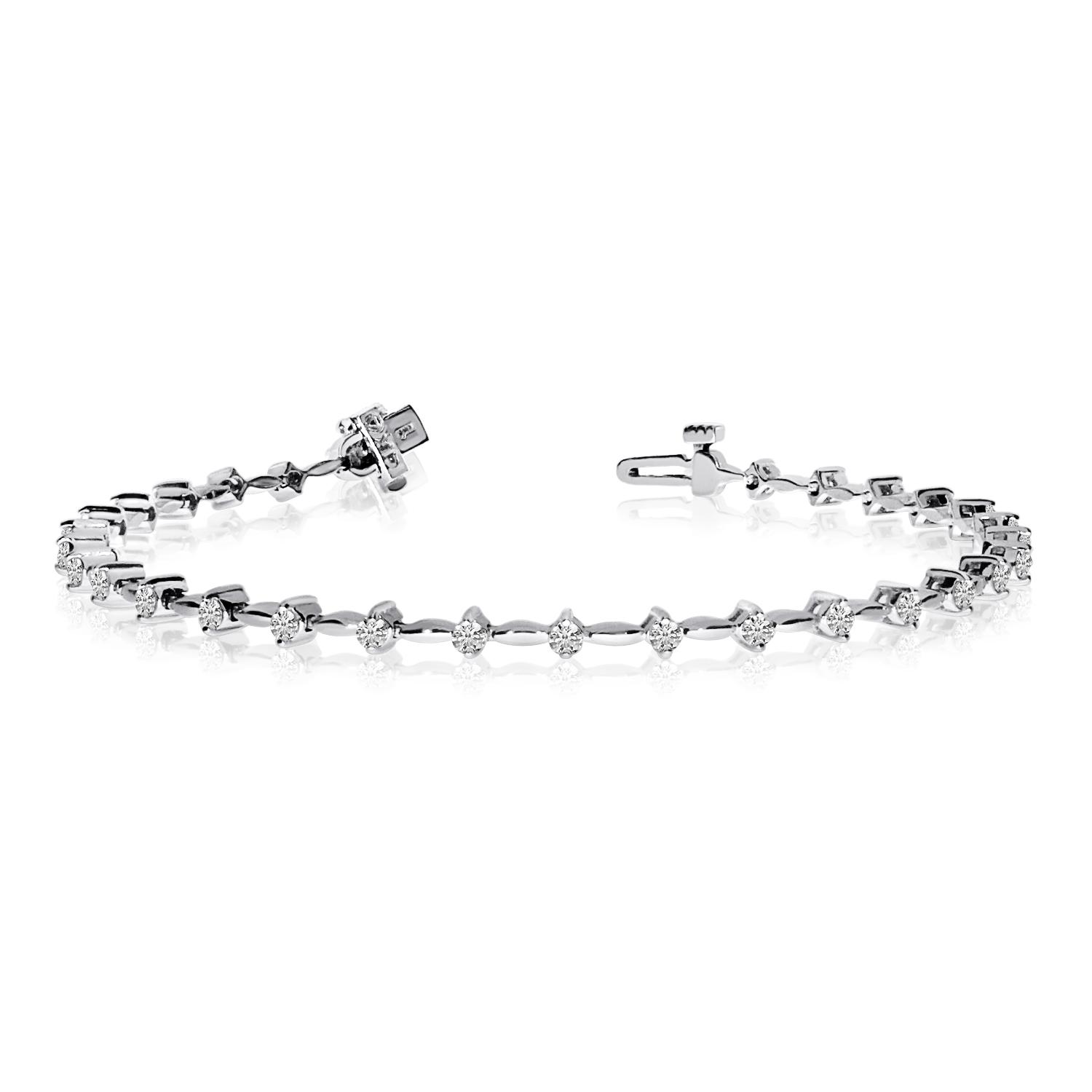 14k White Gold 1 Ct Diamond Bar Bracelet