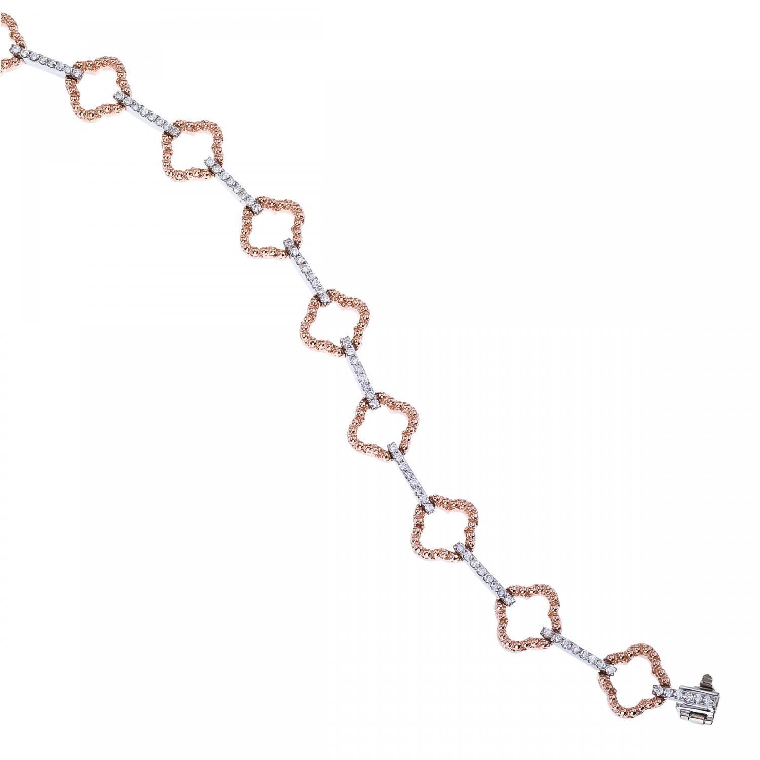 14k Rose and White Gold Clover Fashion Bracelet