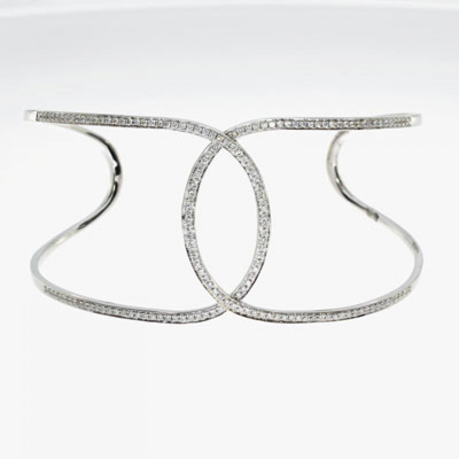 14K White Gold .80 Ct Diamond Large Fashion Cuff Bracelet