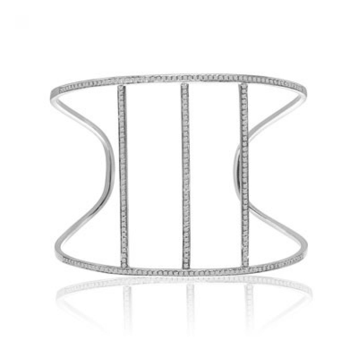 14K White Gold 3 Bar 1.10 Ct Diamond Cuff Bracelet