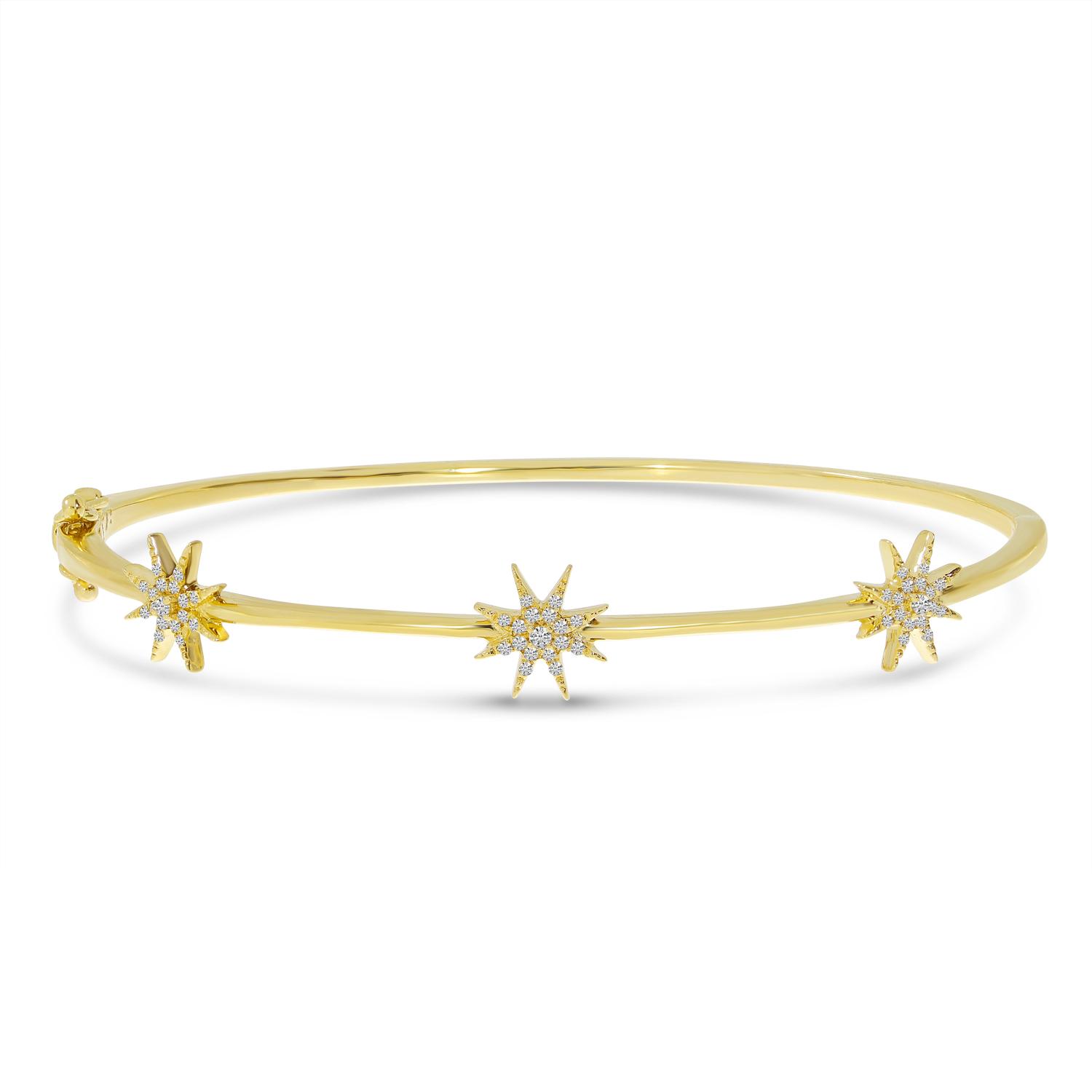 14K Yellow Gold Diamond Star Bangle Bracelet