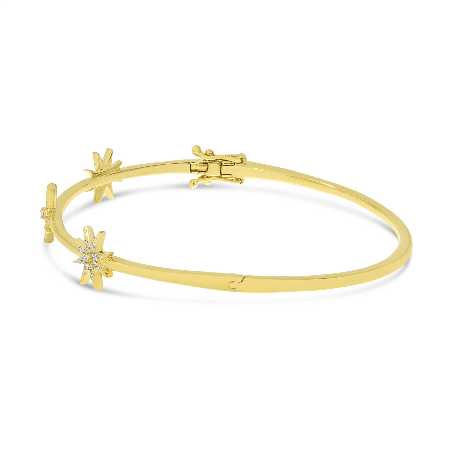 Colormerchants - 14K Yellow Gold Diamond Star Bangle Bracelet