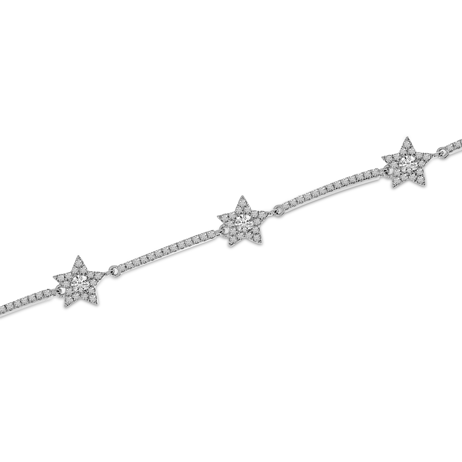 14K White Gold Diamond Star Bracelet