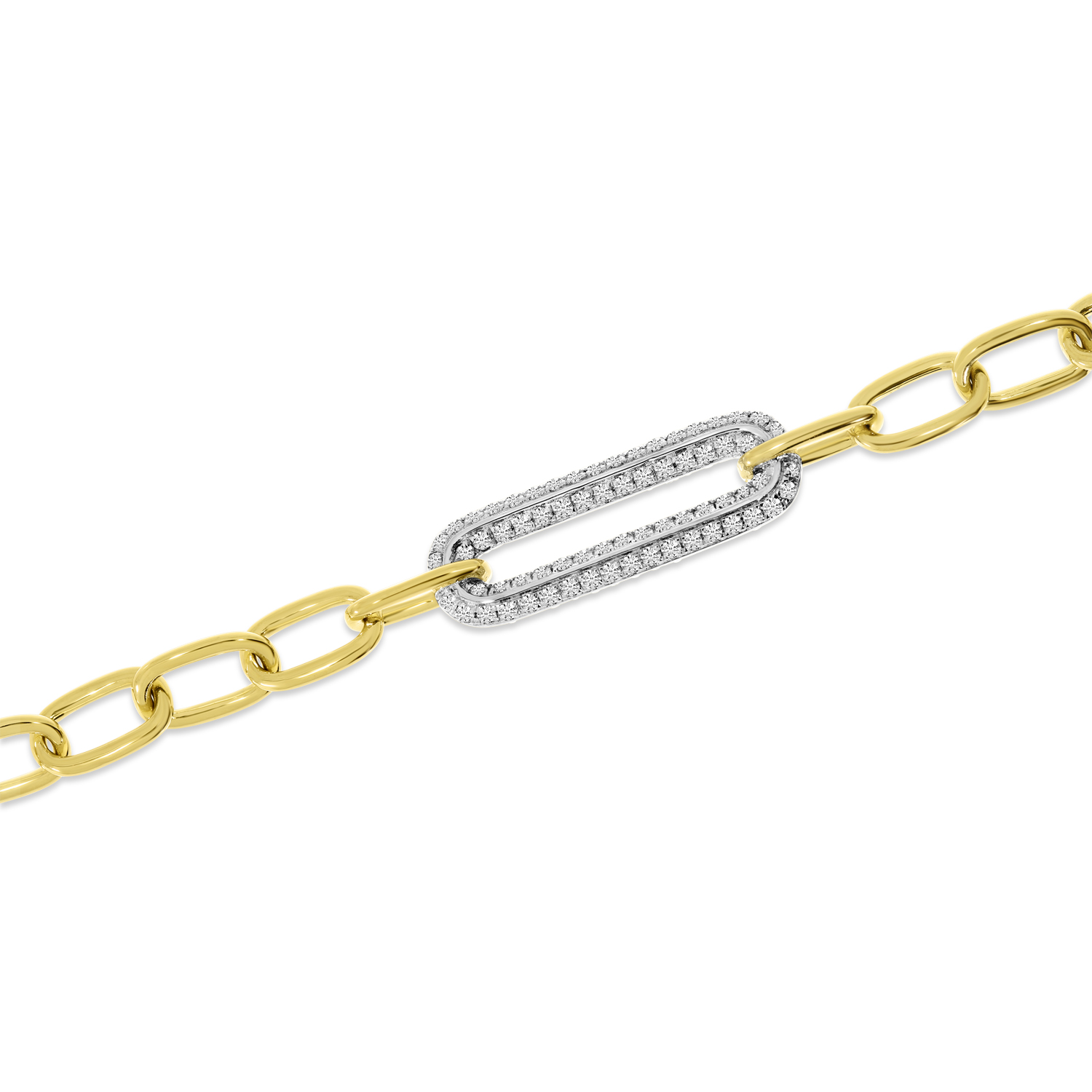 14K Yellow Gold Diamond Center Paperclip Link Bracelet