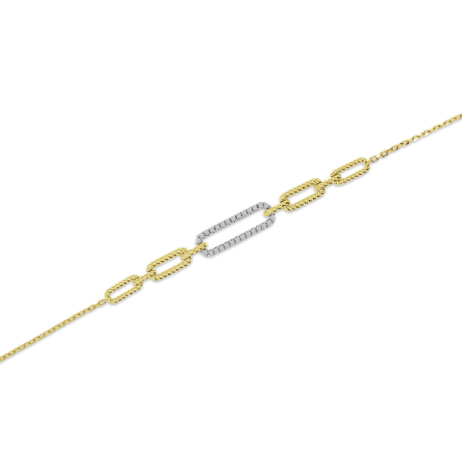 14K Yellow Gold Diamond Paperclip Chain Bracelet