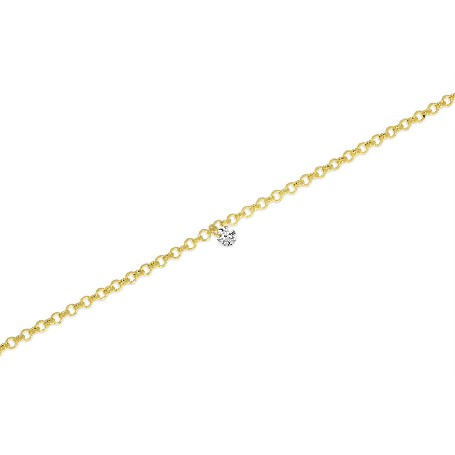14K Yellow Gold Dashing Diamond Rolo Chain Permanent Bracelet