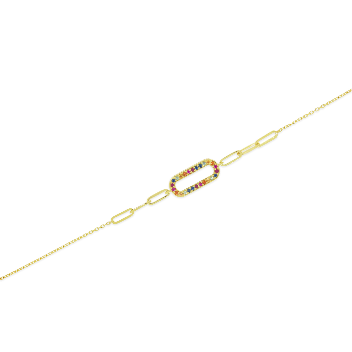 14K Yellow Gold Rainbow Sapphire Link Bracelet