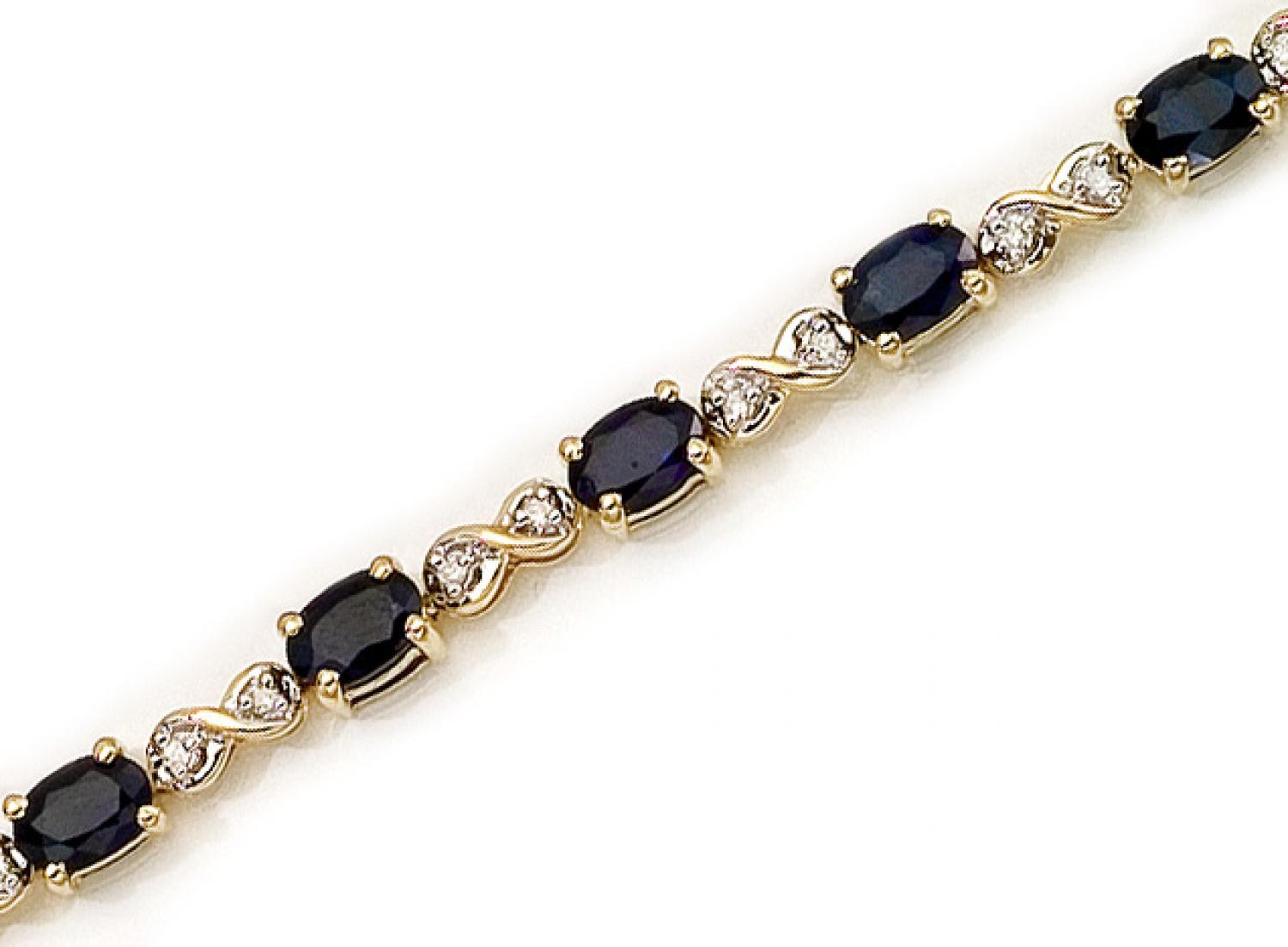 14K Yellow Gold Oval Sapphire and Diamond Bracelet