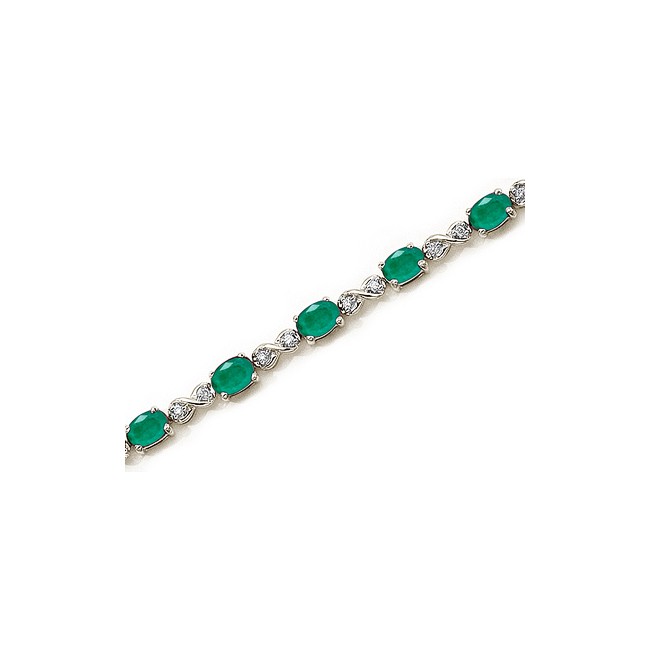 14K White Gold Oval Emerald and Diamond Bracelet