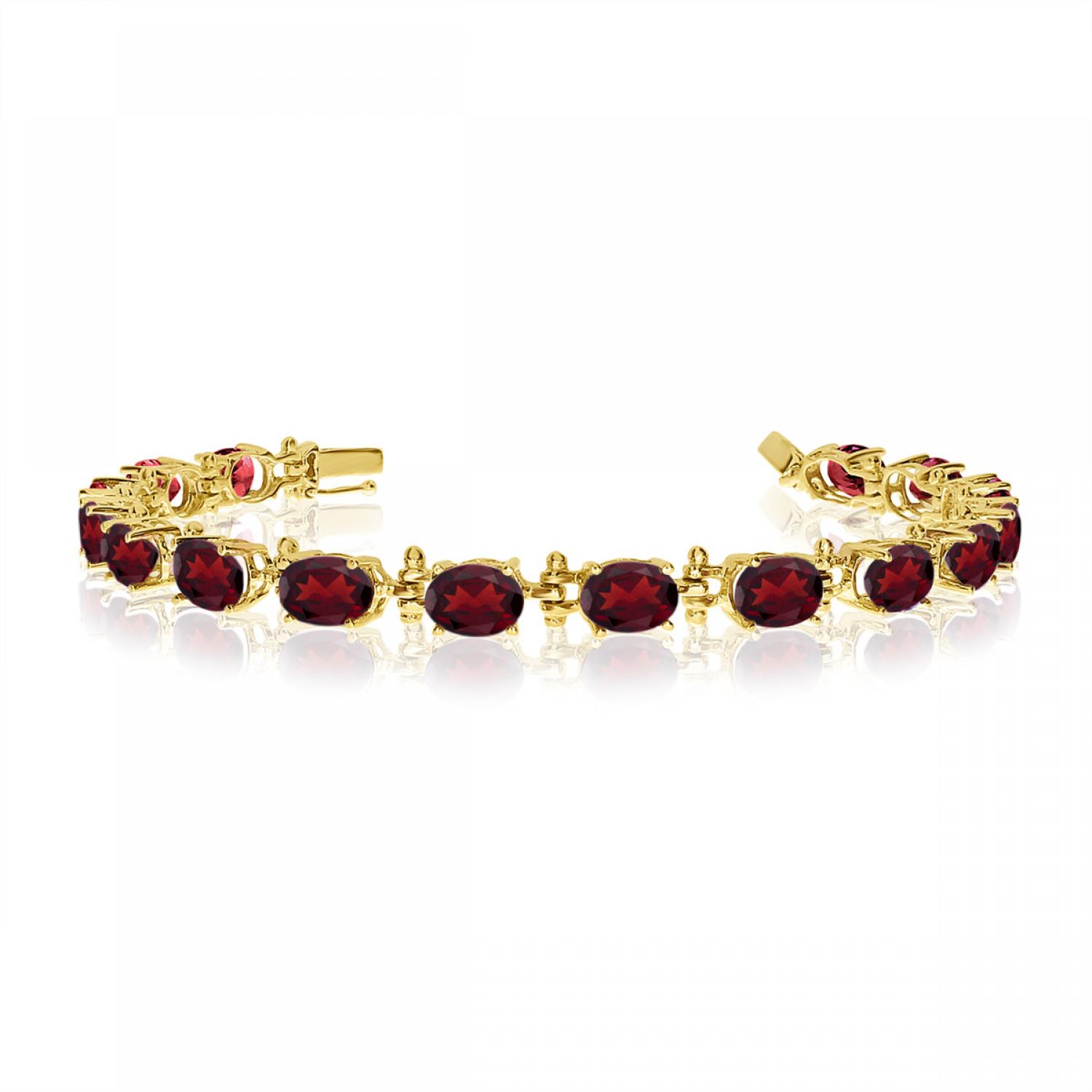 14K Yellow Gold Oval Garnet Bracelet