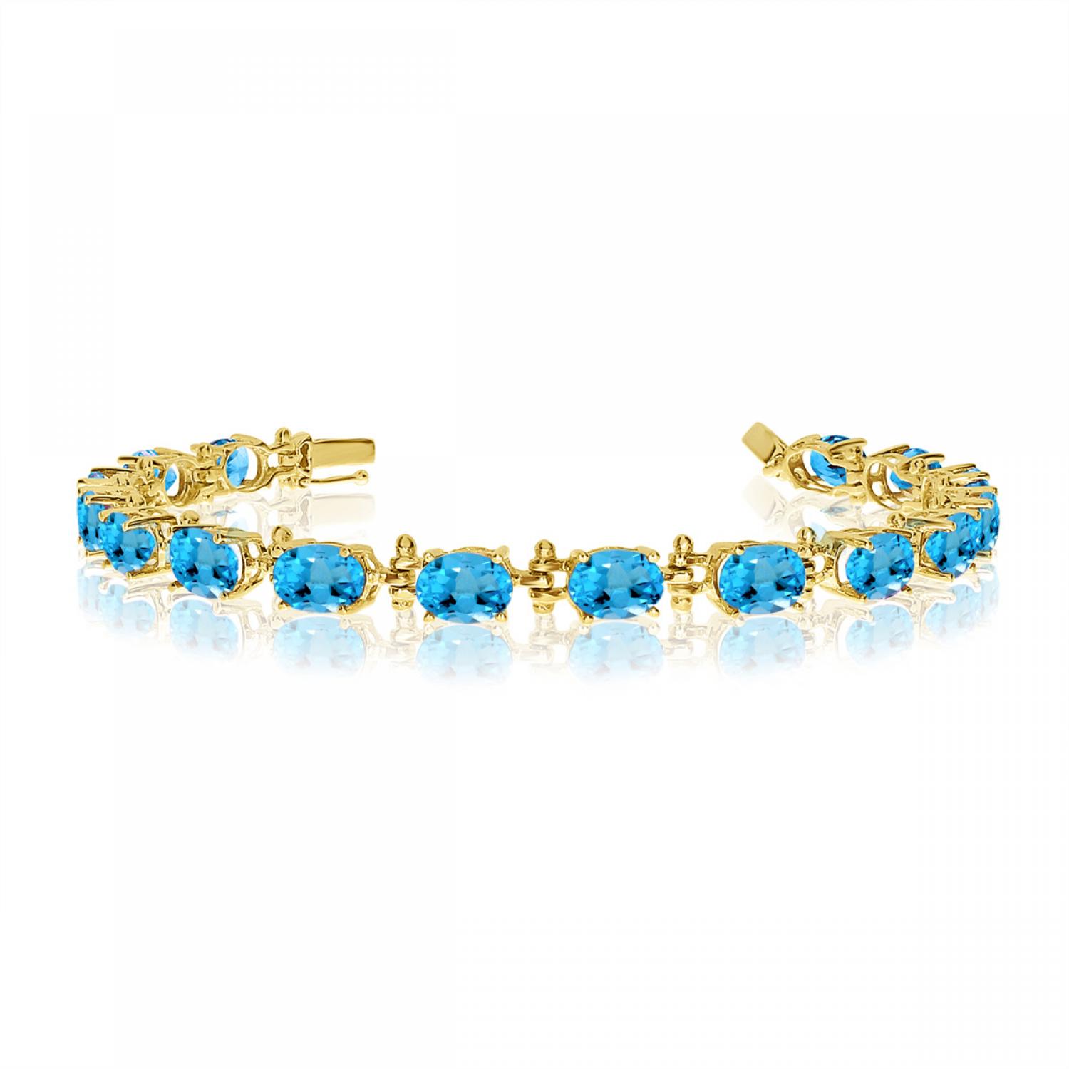 14K Yellow Gold Oval Blue Topaz Bracelet