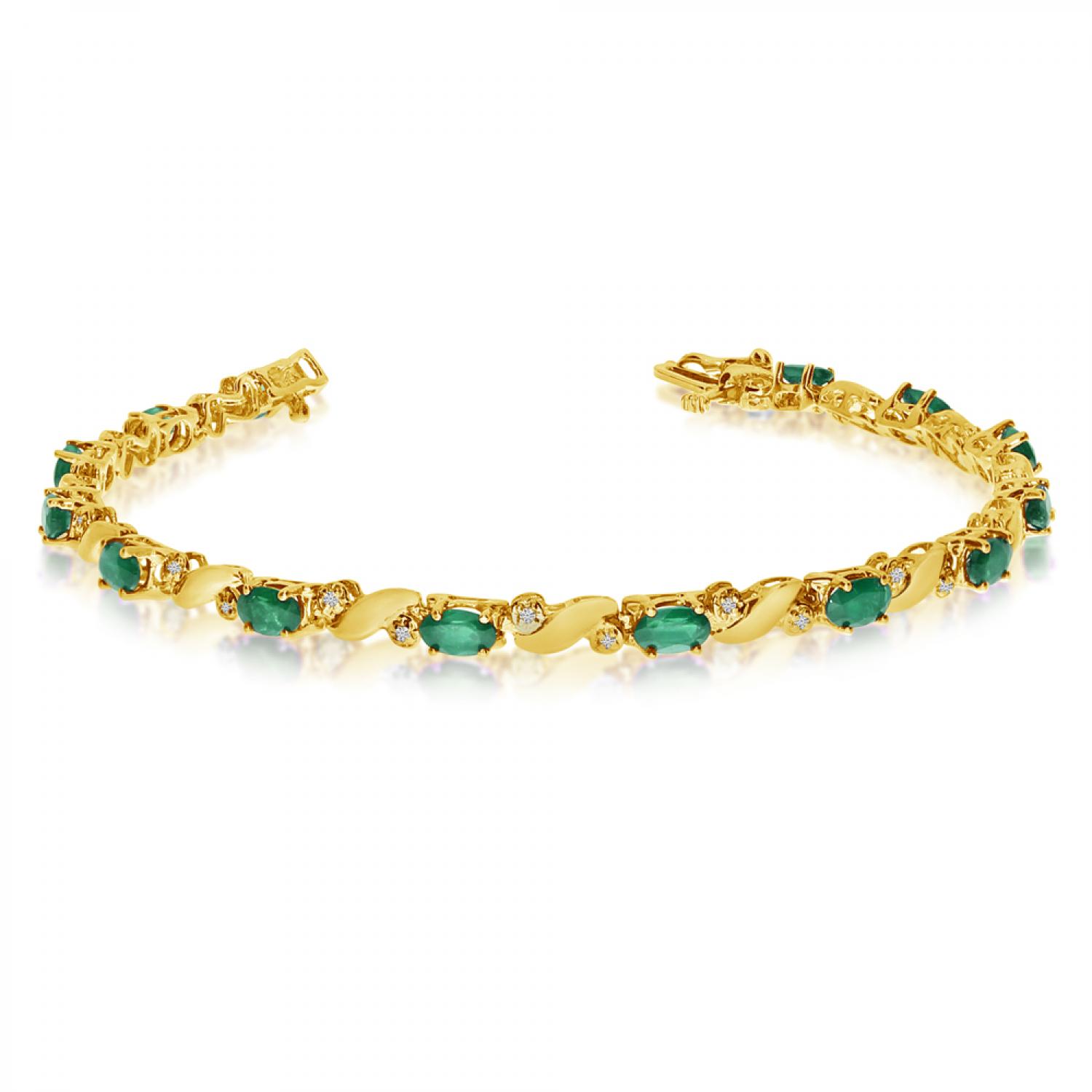 14K Yellow Gold Oval Emerald and Diamond Bracelet