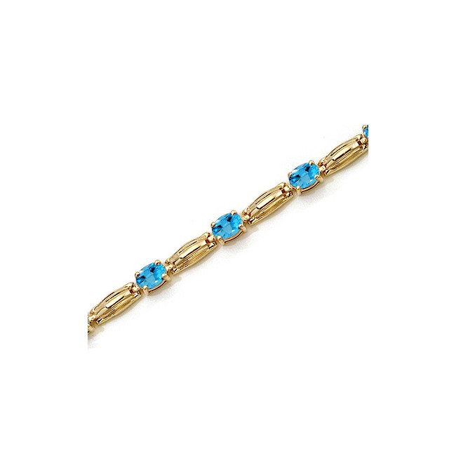 14K Yellow Gold Oval Blue Topaz Bracelet