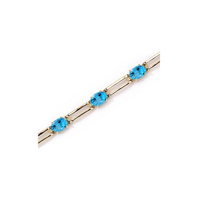 14K Yellow Gold Oval Blue Topaz Bracelet